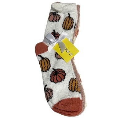 Forever 21 Womens Cozy Fall Pumpkin Plaid Fuzzy Socks 2 Pair Pack One Size