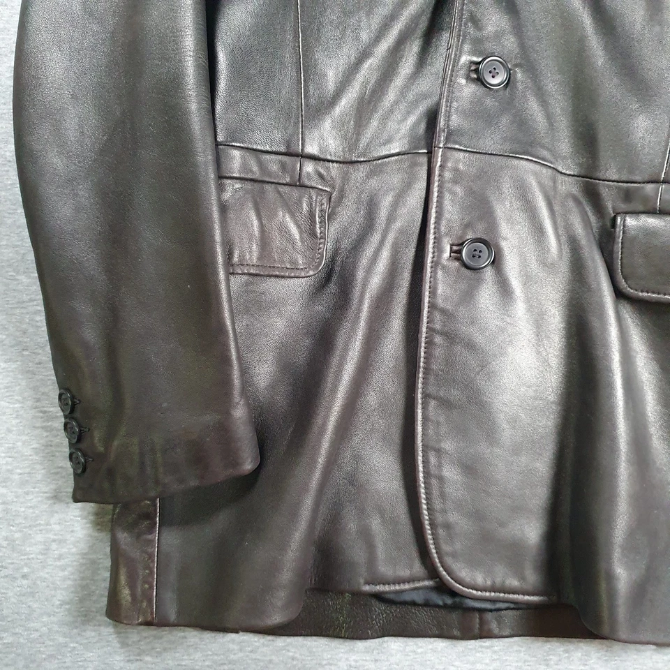 Reiss Soft Leather Jacket Mens Large Black Brown Button Made In England Matrix - Image 3 of 4