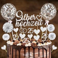 Tortendeko Silberhochzeit 25 StüCk Glitzer Cake Topper Kuchendeko Geschenk