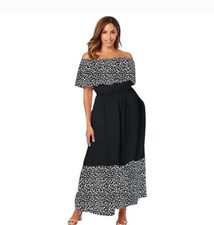 Jessica London Off The Shoulder Maxi Cheetah Print Ruffle Neckline Plus Size