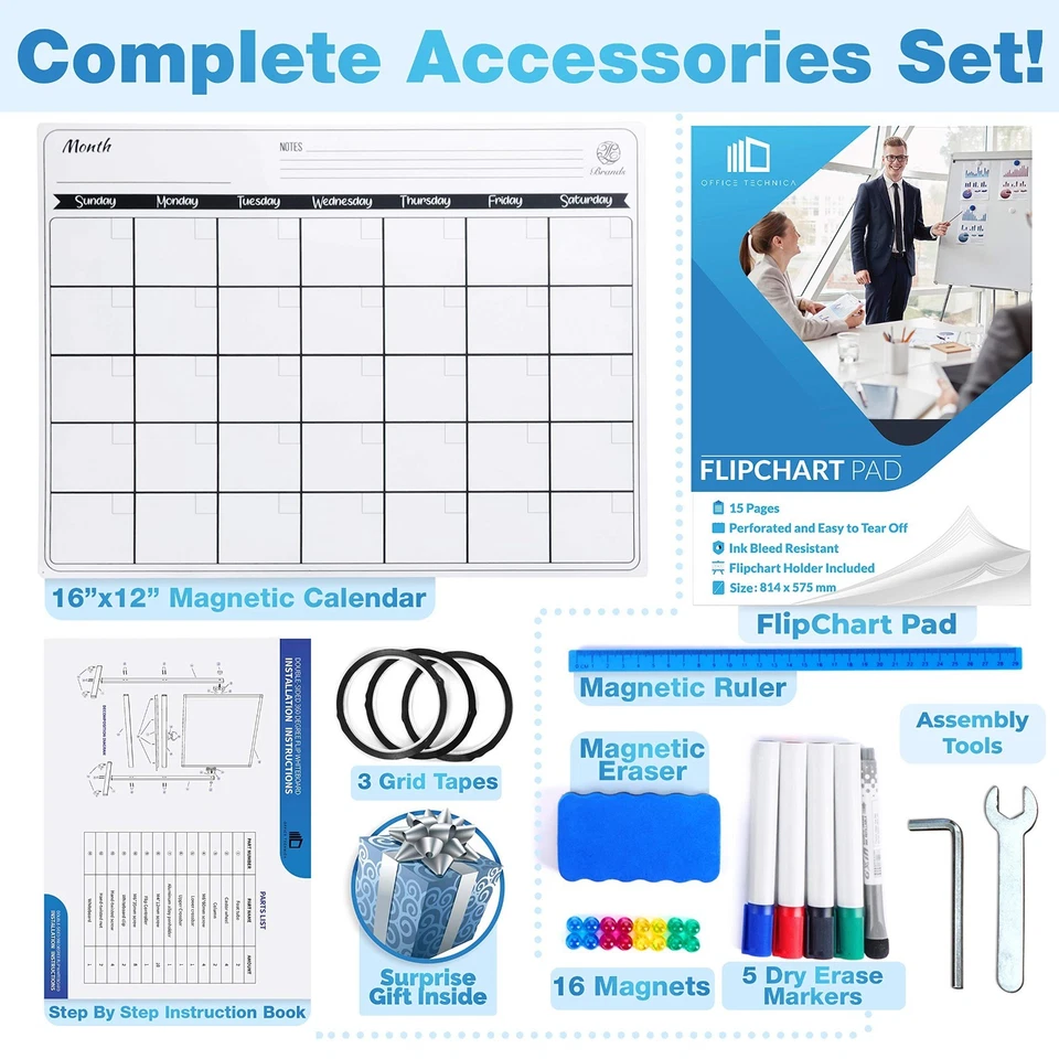 Quadro branco móvel 60x46 placa magnética dupla face apagamento a seco (SOMENTE RETIRADA) - Imagem 2 de 4