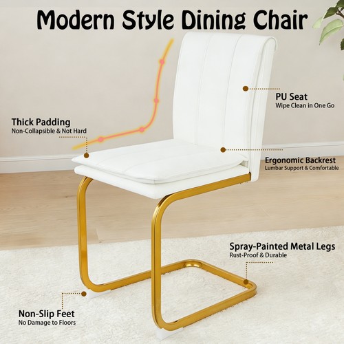 Set of 4 Modern PU Leather Dining Chairs w/ Gold Bow Metal Legs for Dining Room - Picture 30 of 46