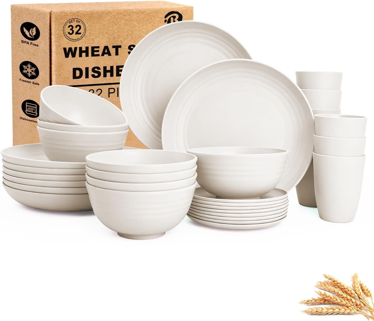 Service For 8 (32 Pcs) Round Plates And Bowls Sets