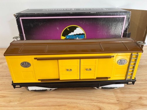 MTH 10-201 Standard Gauge Tinplate Tradition No 214 Yellow & Brown Box Car LNIB