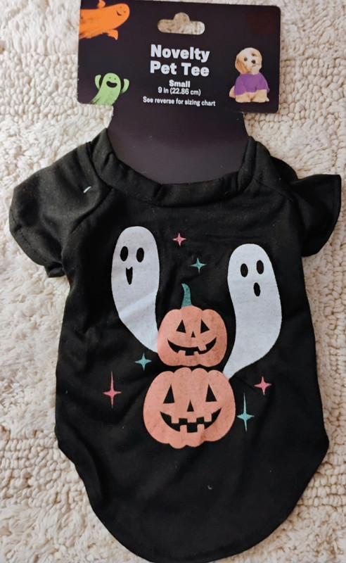 Halloween Novelty Pet Tee Small Ghost and Pumpkin Design Black Dog Costume NEW