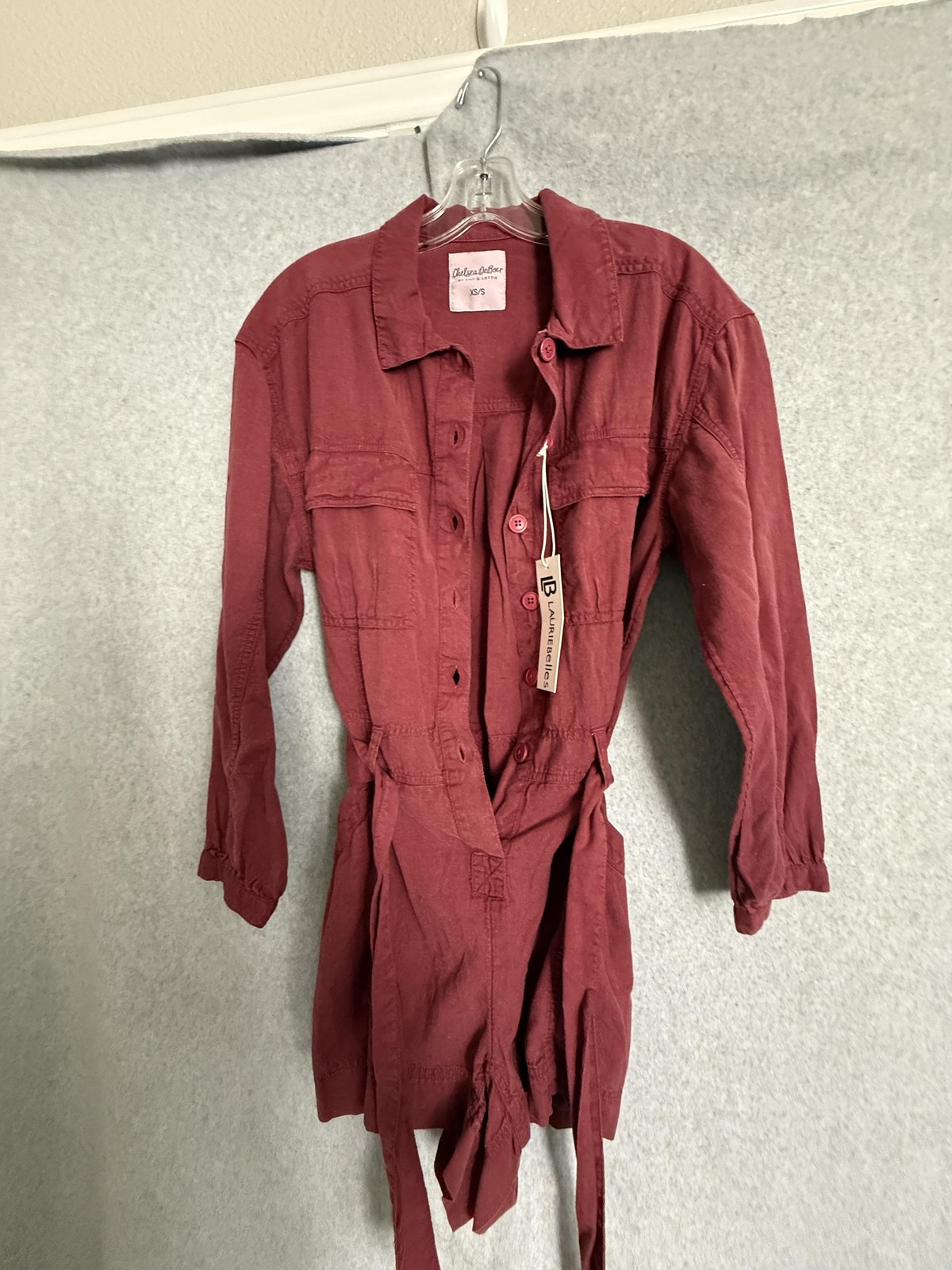 Chelsea DeBoer By Lily & Lottie Romper Womens XS/S Red Utility Button Front
