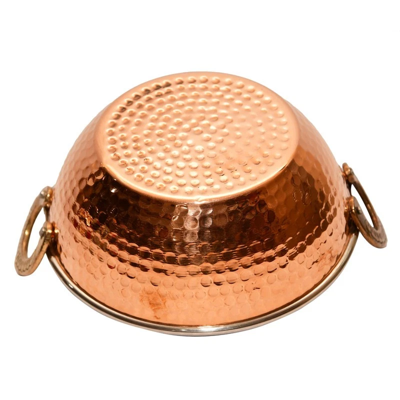 Copper Stainless Steel Kadai Cooking Serving Karahi Wok Bowls Hammered Finish 6" - Image 4 of 4