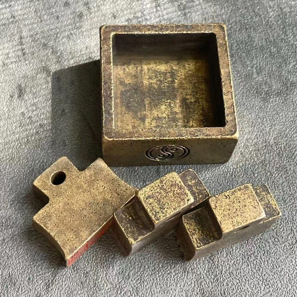 Antiguo conjunto de 4 sellos taoístas chinos de bronce ritual tallados a mano estampillas taoístas Foto 3 de 4