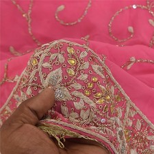 Sanskriti Vintage Pink Dupatta Long Stole Georgette Hand Bead Zari Zardozi Veil