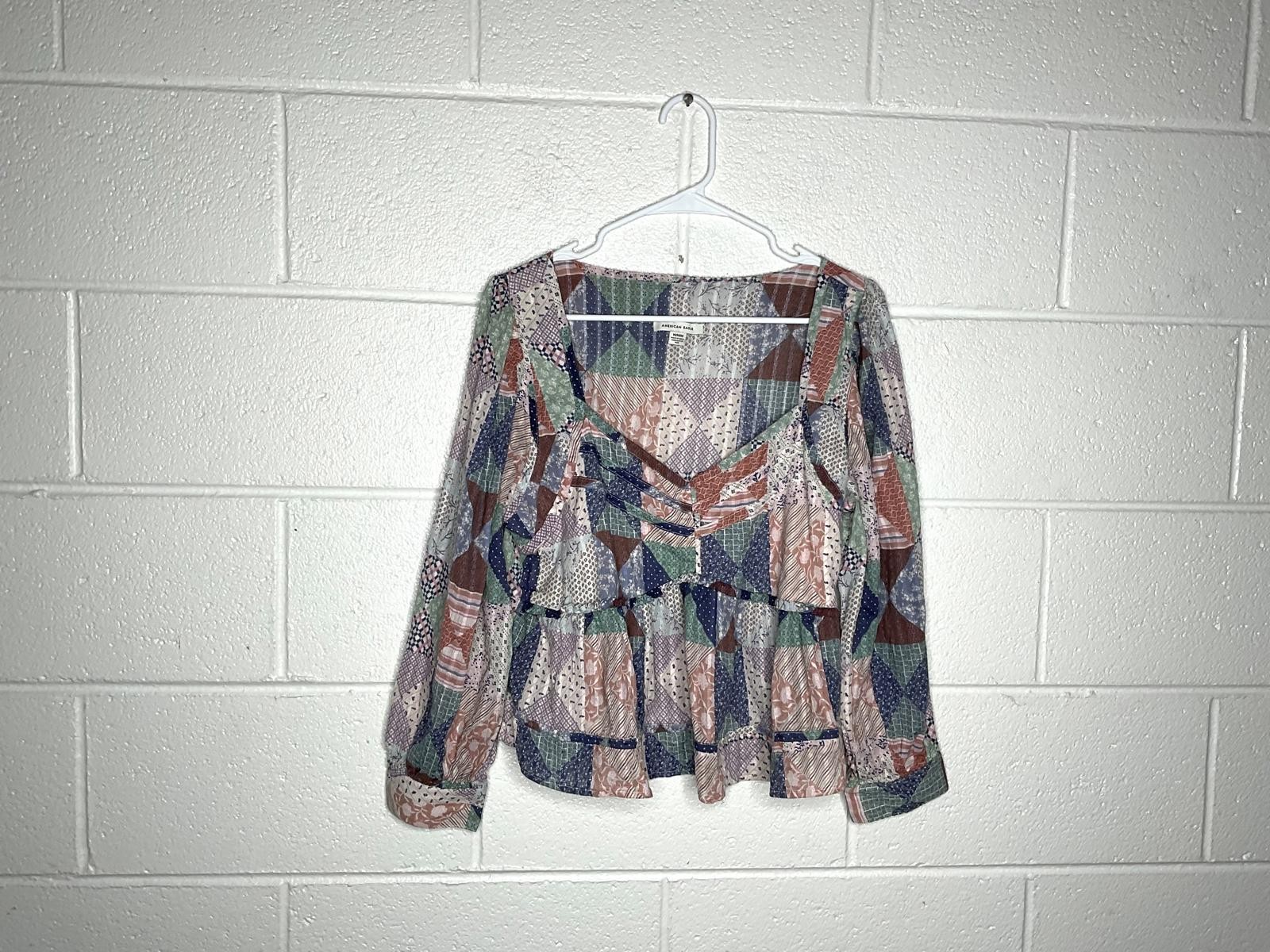 American Eagle Patchwork Pattern Blouse Size Medi… - image 1