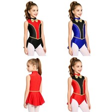 Kids Girls Leotard Mock Neck Bodysuit Halloween Costume Color Block Metallic