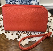 Charge It Red Leather Wristlet Wallet with USB Charging Block
