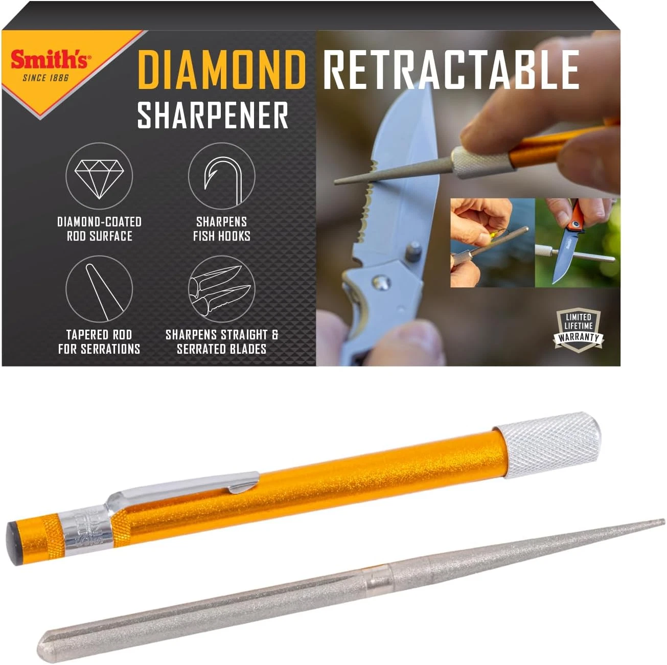 Smith's 51446 Gold Diamond Retractable Sharpener for Knives and Hooks