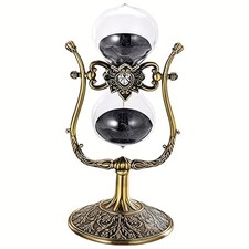 Vintage 30 Minute Hourglass Sand Timer, Large Brass Engraved Rotating Sand Cl...