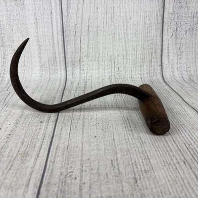Antique Hay Bale Hook - Wood Handle/Forged Steel - Primitive Late 1800 s?