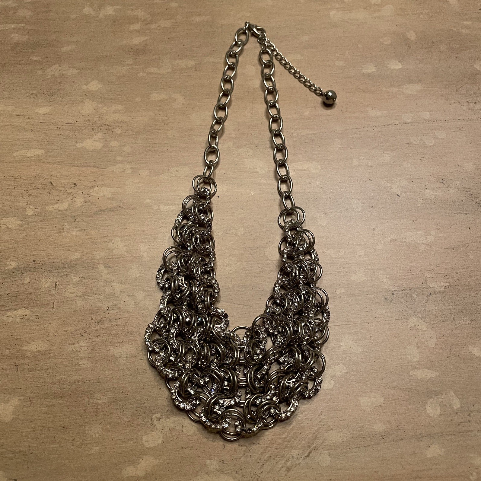 Silver Tone Netted Chain Statement Collar Necklac… - image 1