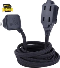 Electric 22810 9Ft Fabric Extension Cord, 3 Polarized Outlets, Right Angle Plug,