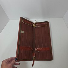 Genuine Leather Tie Travel Storage Case Zip Hanging VTG Retro Organizer Necktie