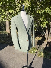 Vtg Craig Scott Mens Heathered Green Wool Blazer Sport Coat 38R Holiday