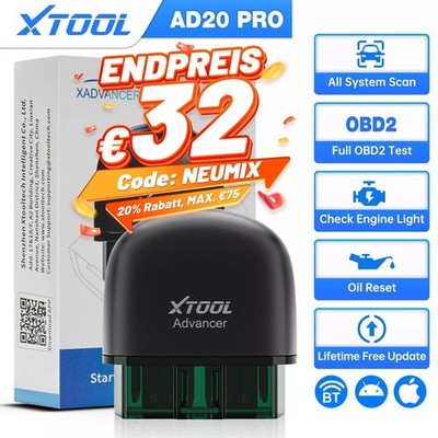XTOOL AD20 PRO OBD2 Diagnosegerät Auto Bluetooth Alle Systeme Scanner Code leser