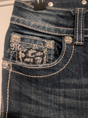 Miss Me Blue Jeans Womens 27 Signature Boot Sequins Back Pockets double button - Picture 4 of 10