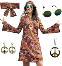 60s 70s Hippie Dress Halloween Costume Women's Retro Disco Party Outfit 2XL/ XXL