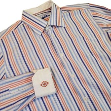 Robert Graham Long Sleeve Button Front Blue Pink Striped Shirt Size L 42 16-1/2