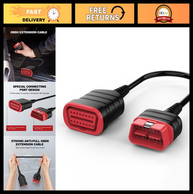 Universal 16 Pin OBD2 Extension Cable, Low Profile Flat Diagnostic Adapter, 60cm