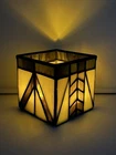 Vintage PartyLite Square Tiffany Style Art Deco Look Stained Glass Candle Holder