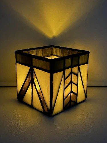 Vintage PartyLite Square Tiffany Style Art Deco Look Stained Glass Candle Holder