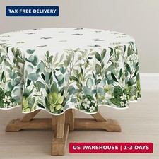 Horaldaily Spring Summer Tablecloth 70x70 Inch Round, Eucalyptus Floral Table Co