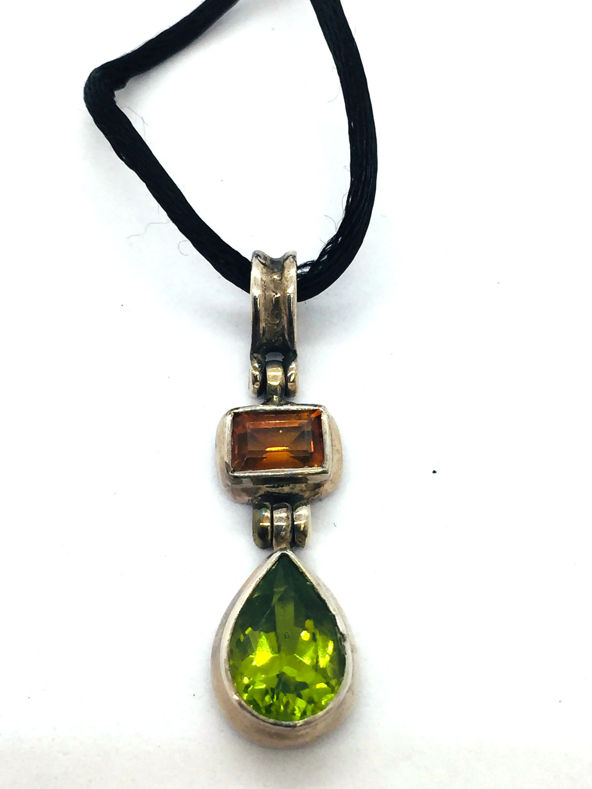 Solid Sterling Silver Orange Topaz & Green Perido… - image 1