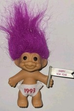 HAPPY NEW YEAR - 3" Russ Troll Doll W/ DIAPER 1993 - NEW - Purple Hair