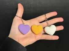 3D Printed Heart Keychain Faux Knit Design Unique Valentine's Gift Purse Bag