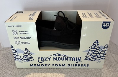 NEW Cozy Mountain Memory Foam Slippers XXL 15-16 MENS BLACK Moccasin Shoes OBO!