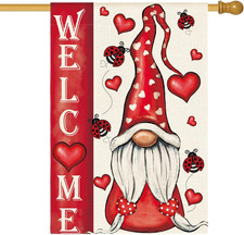 Gnome Welcome Valentine'S Day House Flag 28X40 Inch outside Double Sided, Love H