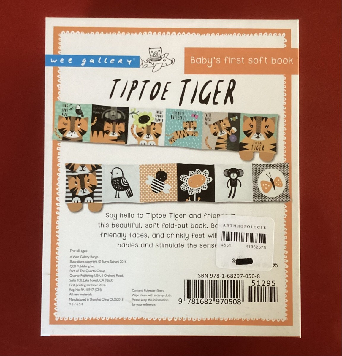 TIP TOE TIGER (WEE GALLERY) Baby's First Soft Book New In Box
