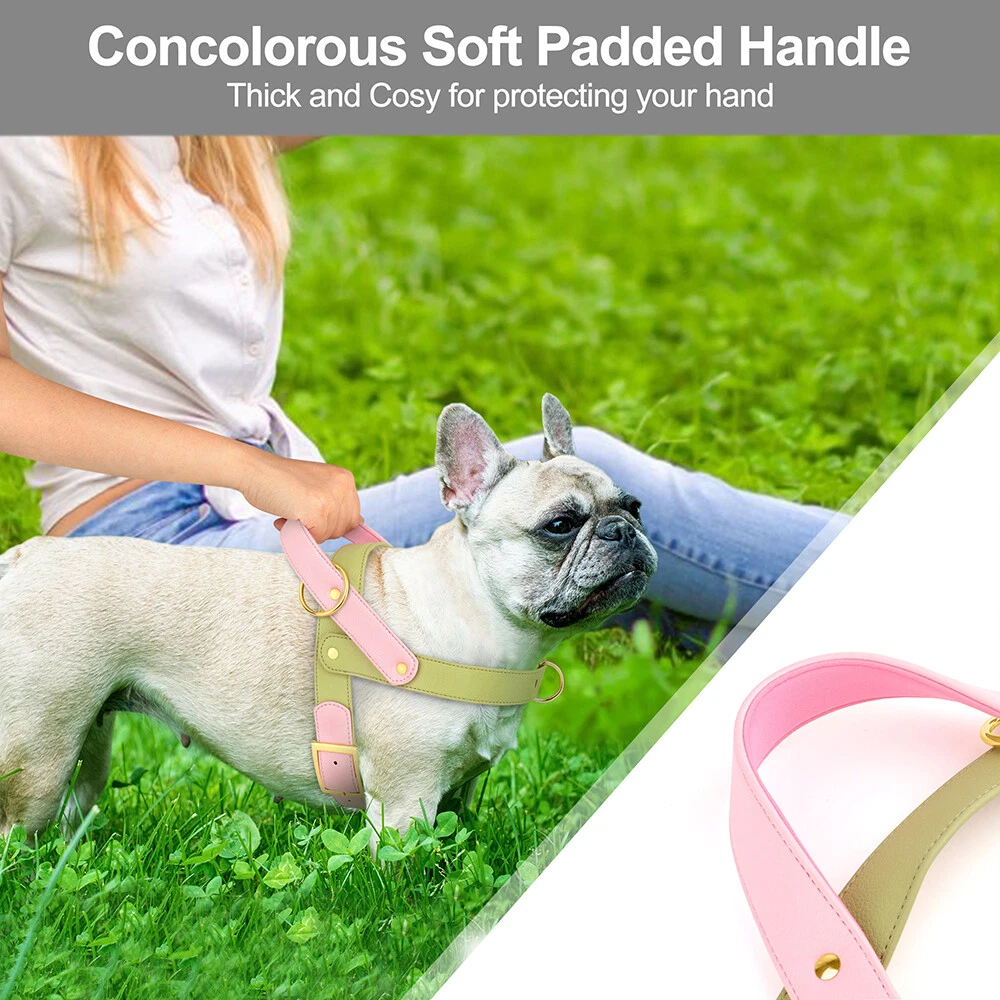 Dog Harness Soft Leather with Handle for Pet Walking Adjustable Front Leading