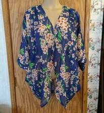 OLRAIN Women's Floral Print Sheer Chiffon Loose Kimono, Pink Floral, SZ S new