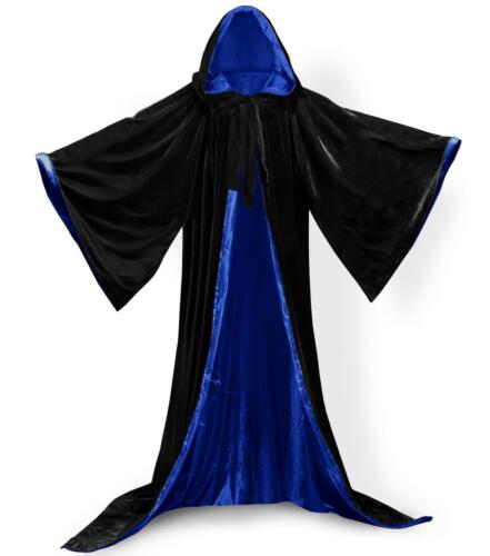 Black Blue Cape Hooded Cloak Wizard Robes Renaissance New STOCK - Picture 1 of 22