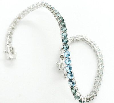 Bracciale Donna Tennis Argento 925 Rodiato Zirconi Brillanti Sfumati Blu 18cm