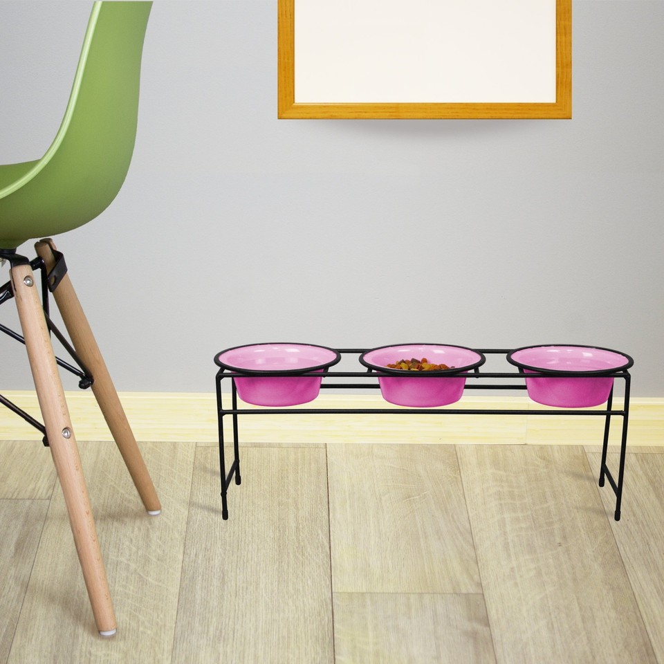 Triple Diner Feeder with Stainless Steel Dog Bowls, 3.5 cup/28 oz