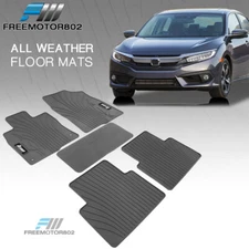 Fits 16-21 Honda Civic Latex Car Floor Mats Liner All Season Gray Carpets 5PC