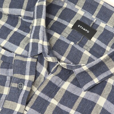 STAMPD Shirt Men s Large Blue White Plaid Hidden Button Long Sleeve Overshirt