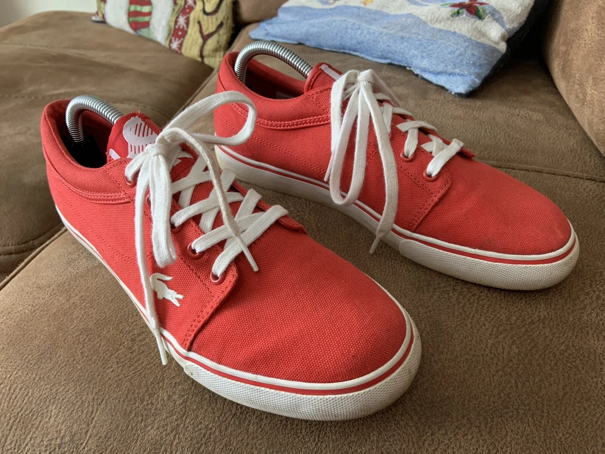 Lacoste Red Canvas Lace Up Low Top Sneakers Casual Shoe Mens 9.5 Very Nice