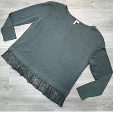 LC Lauren Conrad Womens Lace Trim Knit Long Sleeve Blouse Size Large Top