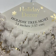 NWT CHRiStMAS TREE SKIRT Ivory Faux Fur With Gold Accents 54” Luxurious