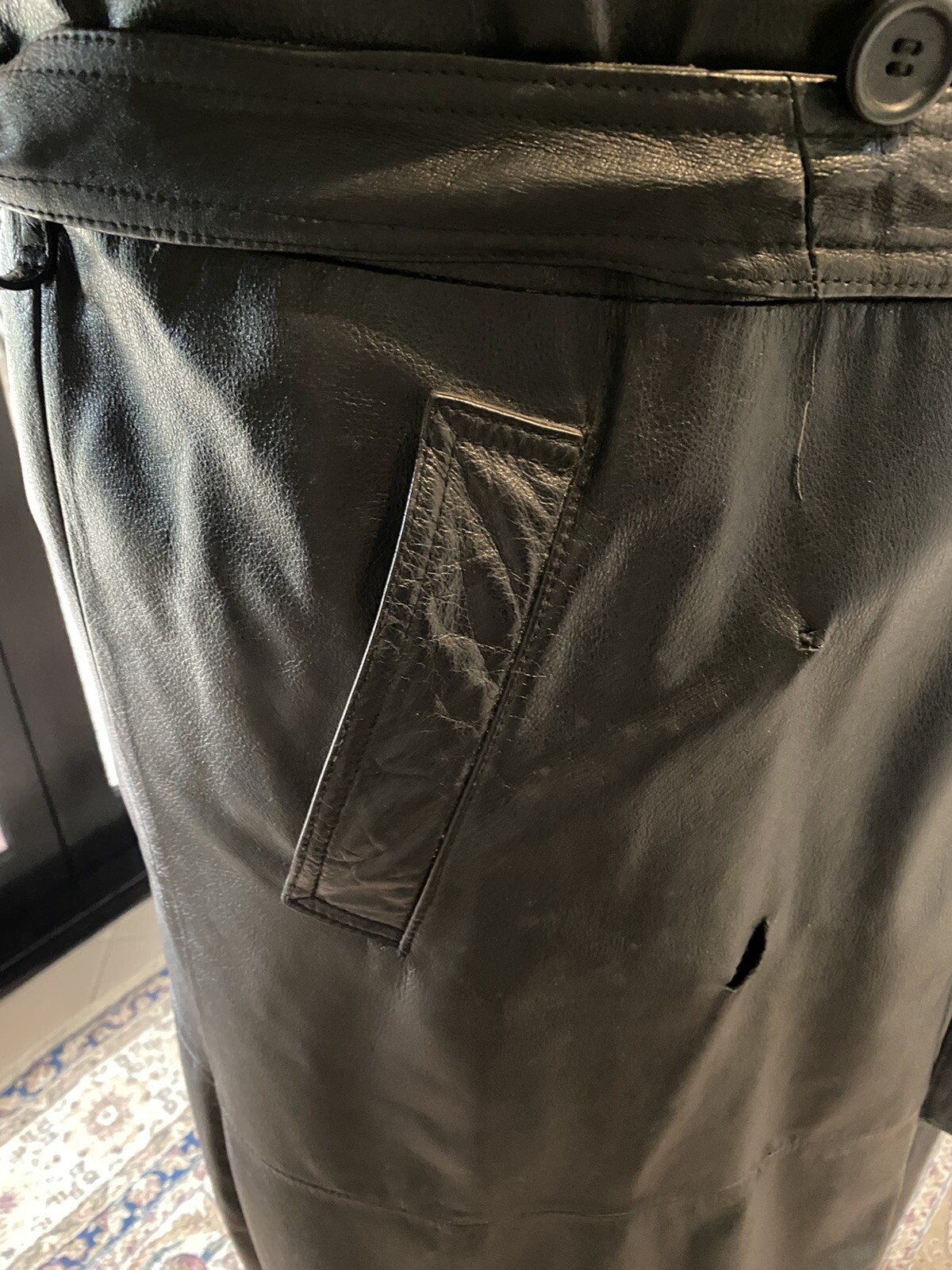 Mens Leather Wilsons Trench Coat Size L eBay