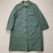Vintage Harris Tweed Coat Womens Xl Green Handwoven Long Maxi Scottish Wool 60s
