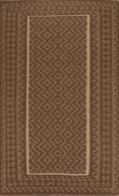 Brown Dual-Sided Kilim Kelim Rugs Flatweave Wool Carpet 7x10 ft